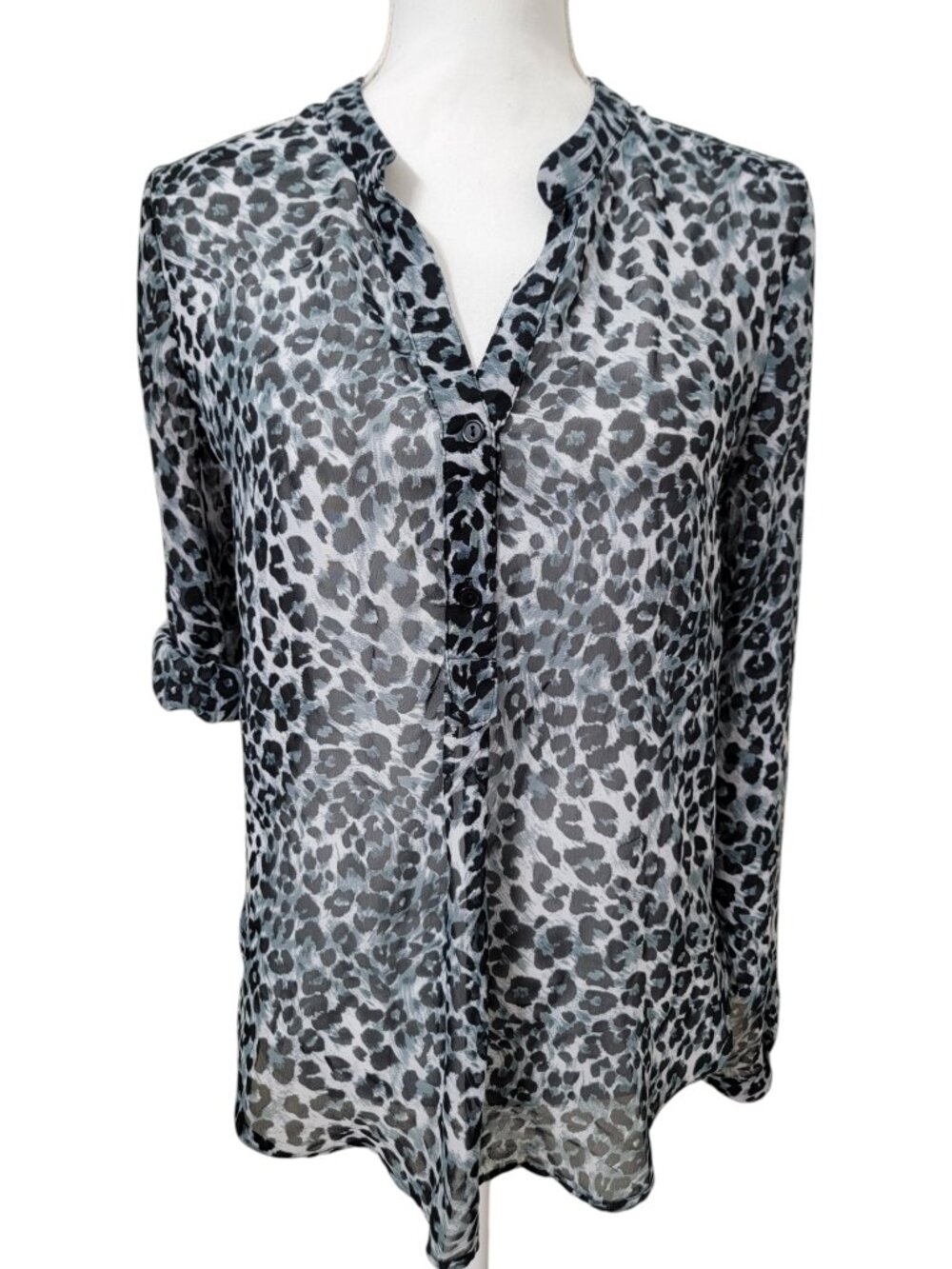 American Dream Size S Black & White Semi Sheer Long Sleeve Blouse